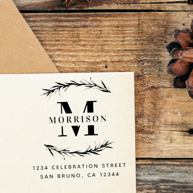 Custom Monogram & Family Name Return Address Rubber Stamp (Creator Uploaded)