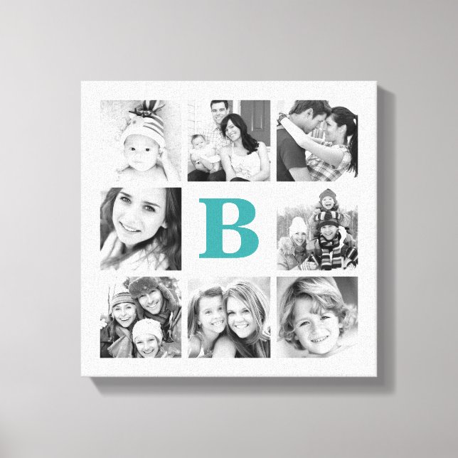 Custom Monogram Family Photo Collage Canvas Print (Front)