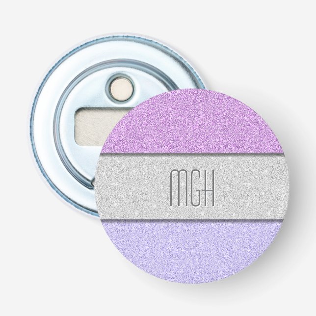 Custom Monogram Faux Glitter Bling Bottle Opener (Front)