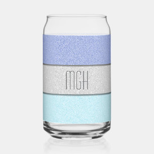 Custom Monogram Faux Glitter Bling Can Glass