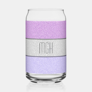 Custom Monogram Faux Glitter Bling Can Glass
