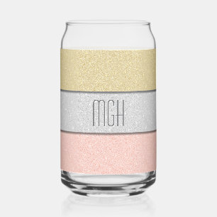 Custom Monogram Faux Glitter Bling Can Glass