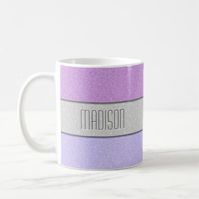 Custom Monogram Faux Glitter Bling Coffee Mug (Left)