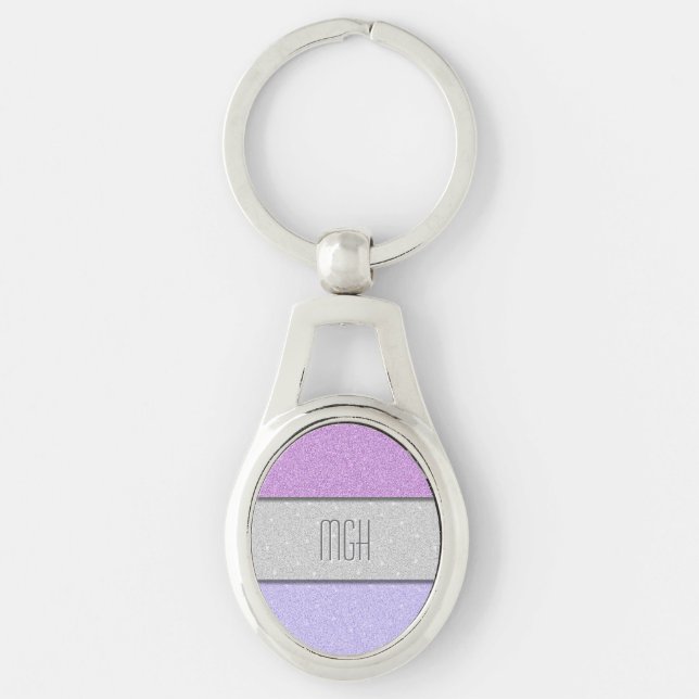 Custom Monogram Faux Glitter Bling Key Ring (Front)