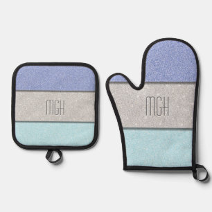 Custom Monogram Faux Glitter Bling Oven Mitt & Pot Holder Set