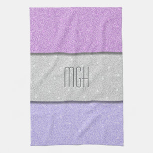 Custom Monogram Faux Glitter Bling Tea Towel