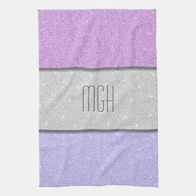 Custom Monogram Faux Glitter Bling Tea Towel (Vertical)