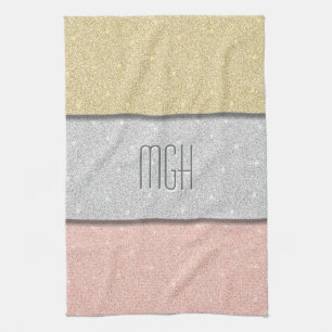 Custom Monogram Faux Glitter Bling Tea Towel