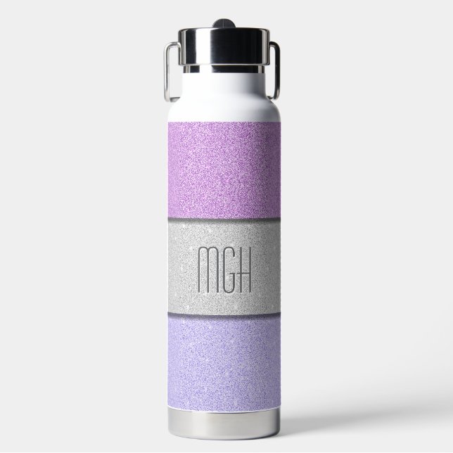 Custom Monogram Faux Glitter Bling Water Bottle (Front)