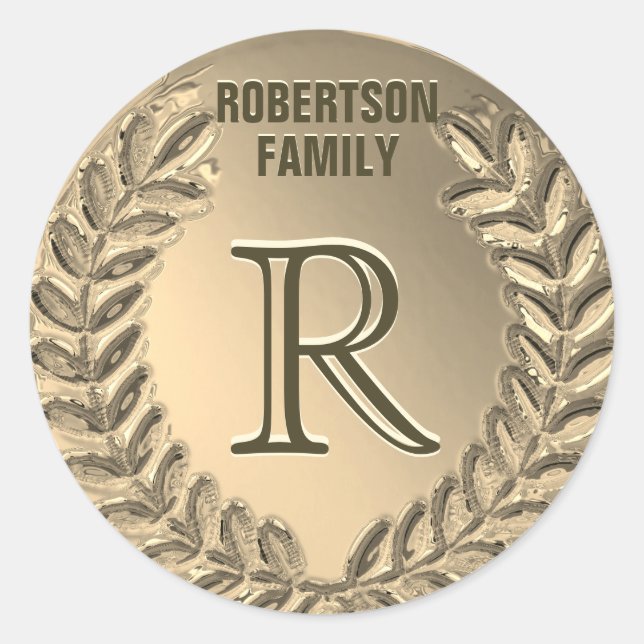Custom Monogram Faux Gold Foil Family Classic Round Sticker (Front)