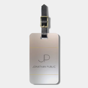 Custom Monogram Faux Gold Silver Look Elegant Luggage Tag