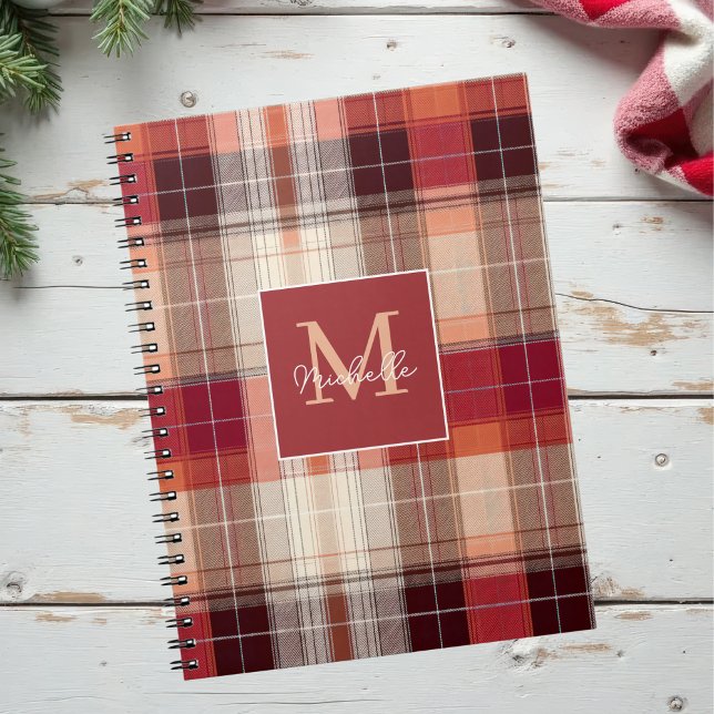 Custom Monogram Festive Gingham Style Pattern Notebook (Creator Uploaded)