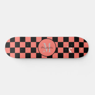 Custom Monogram First Name  Chequerboard Pattern  Skateboard