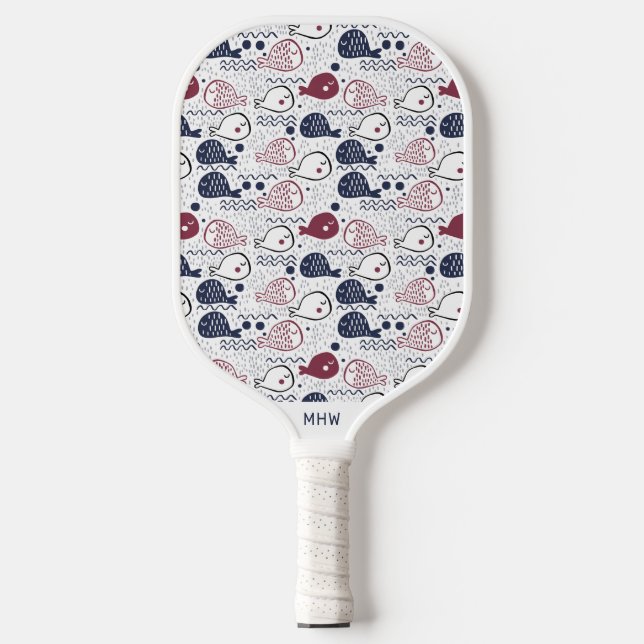 Custom Monogram Fish Pattern Pickleball Paddle (Front)