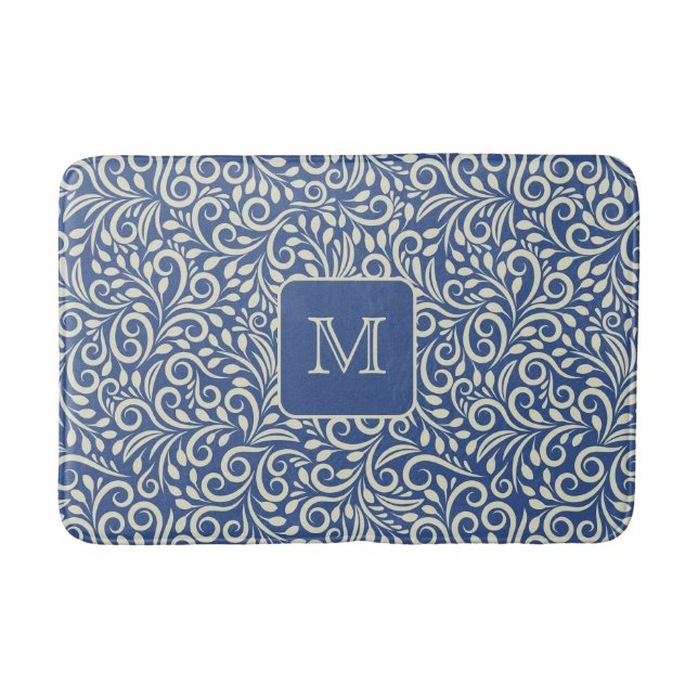 Custom Monogram Floral Leaf Pattern Bath Mat (Front)