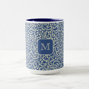 Custom Monogram Floral Leaf Pattern Mug