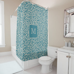 Custom Monogram Floral Leaf Pattern Shower Curtain
