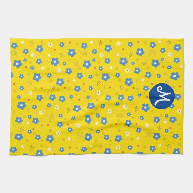 Custom Monogram Floral Print  Tea Towel (Horizontal)