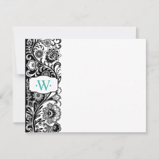 Custom Monogram Floral Sidebar Notecard