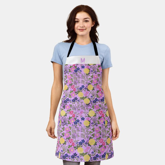 Custom monogram floral trendy cute 50th birthday apron (Worn)