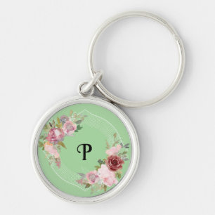 Custom Monogram Floral Wireless Charger Key Ring