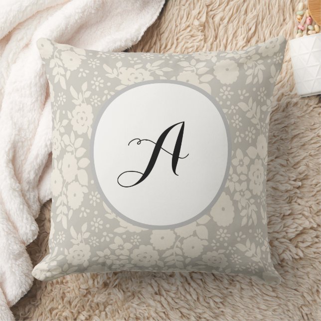 Custom Monogram Flower Pattern Grey Cushion (Blanket)