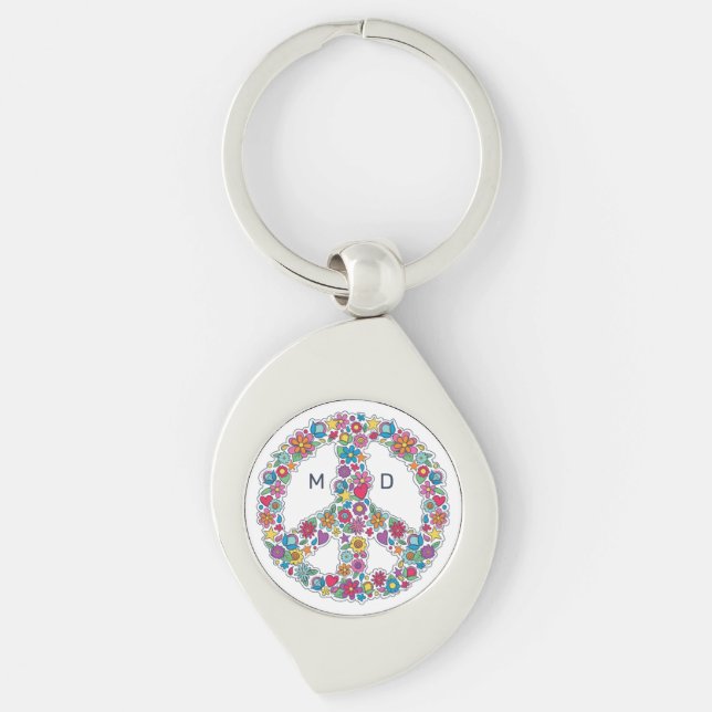 Custom Monogram Flower Peace Sign Keychain (Front)