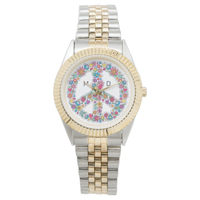 Custom Monogram Flower Peace Sign watches (Front)
