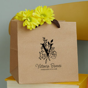 Custom Monogram Flowers Handmade Business  Rubber Stamp