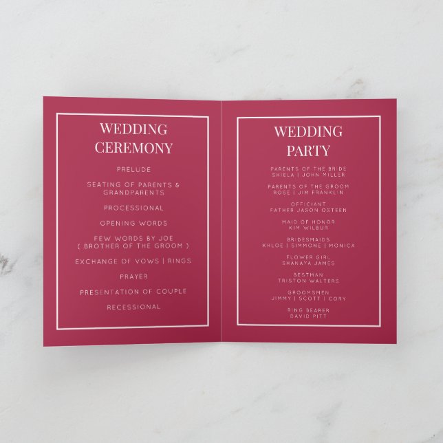 Custom monogram foldable wedding program card (Inside)