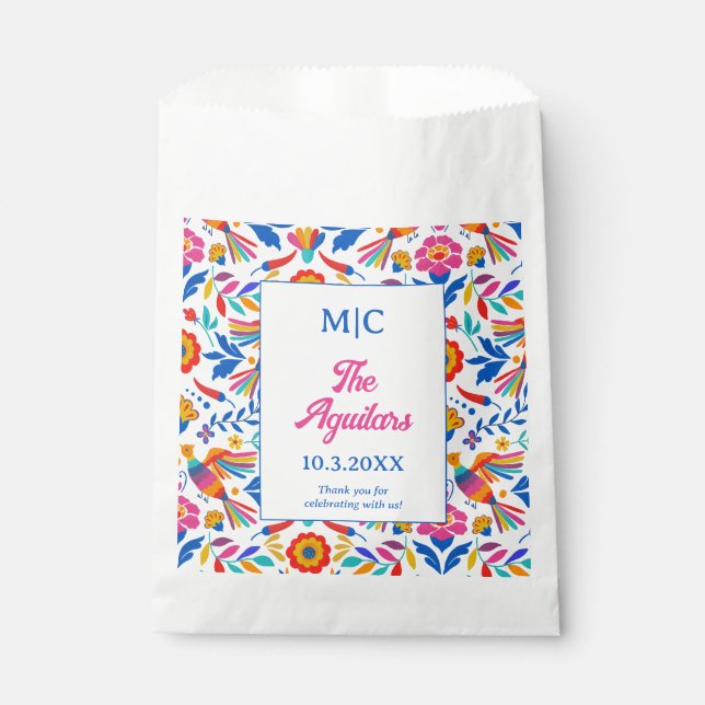 Custom Monogram Folk Art Floral Fiesta Wedding  Favour Bags (Front)
