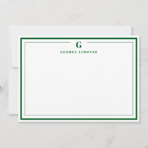 Custom Monogram Forest Green Border Stationery Card