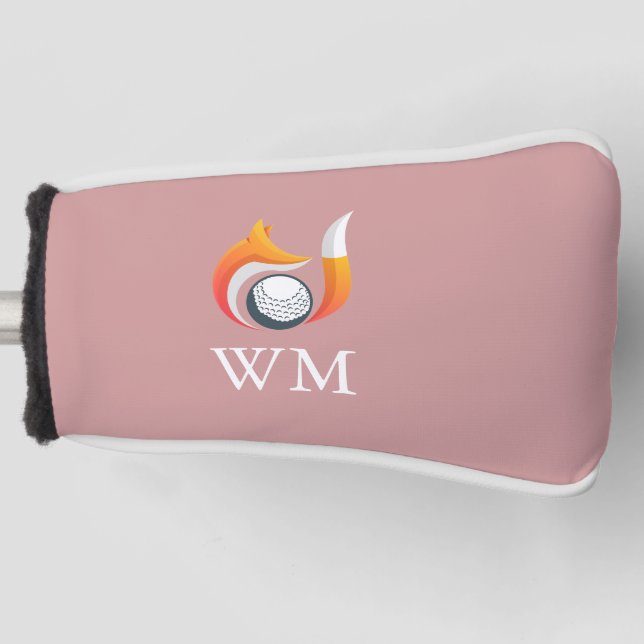 Custom Monogram Fox And Ball Dusty Rose Pink Golf Head Cover (Front)