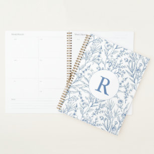 Custom Monogram French Toile Blue Floral 2025 Planner
