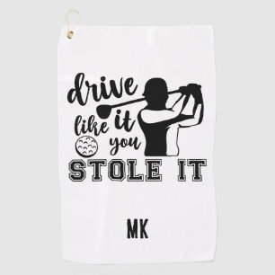 Custom Monogram Funny Black White Golf Towel