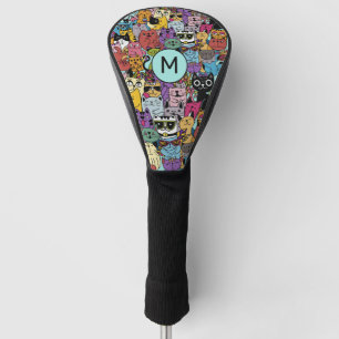 Custom Monogram Funny Cats Illustration Golf Head Cover