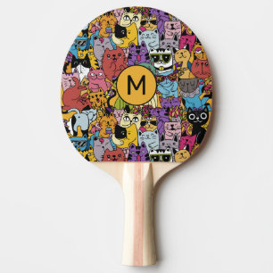 Custom Monogram Funny Cats Illustration Ping Pong Paddle