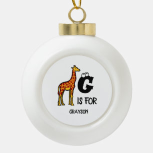 Custom monogram G is for Giraffe cute giraffes Ceramic Ball Christmas Ornament