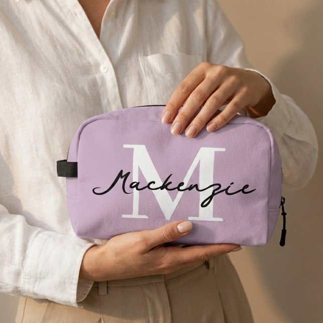 Custom Monogram Gift for Bachelorette Party Favor Dopp Kit (Lilac Monogram Bridesmaid Makeup Bag Personalized Wedding Thank You Gift)