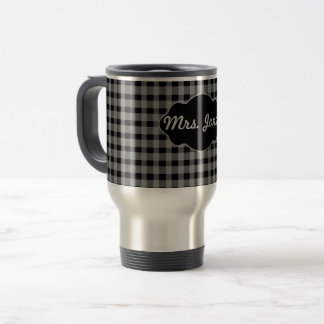 Custom Monogram Gingham Black Grey Coffee Cup Mug