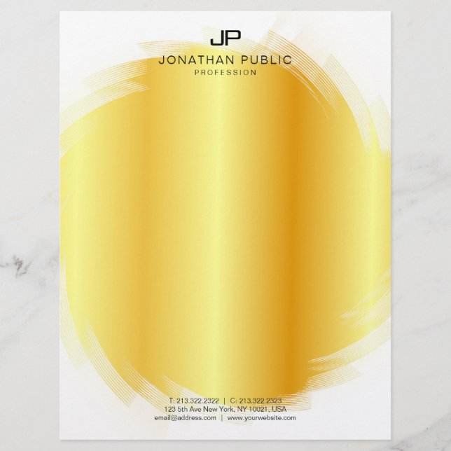 Custom Monogram Glamour Template Faux Gold Letterhead (Front)