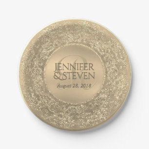 Custom Monogram Gold Glam Seal Paper Plate