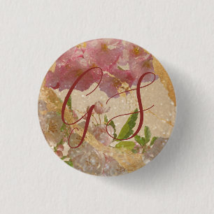 Custom Monogram Gold Shimmer Floral Decoupage 3 Cm Round Badge