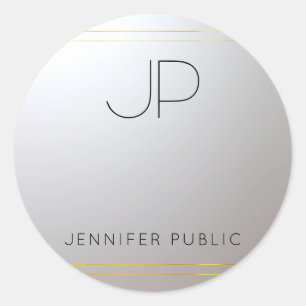 Custom Monogram Gold Silver Template Initial Top Classic Round Sticker