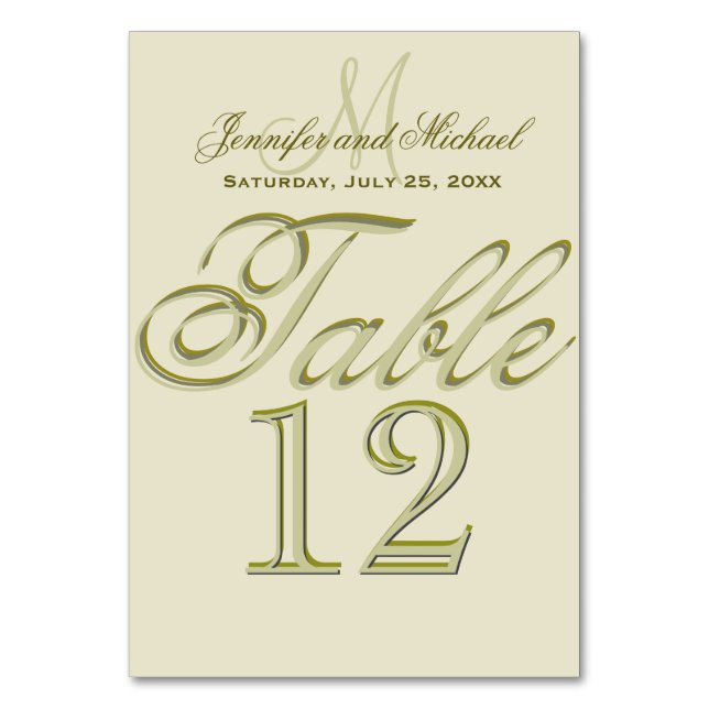 Custom Monogram Gold Table Card (Front)