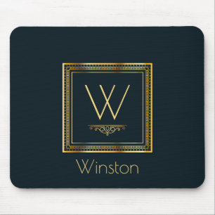 Custom Monogram Golden on Dark Blue Mouse Mat