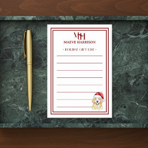 Custom Monogram Golden Retriever Holiday Gift List Post-it Notes