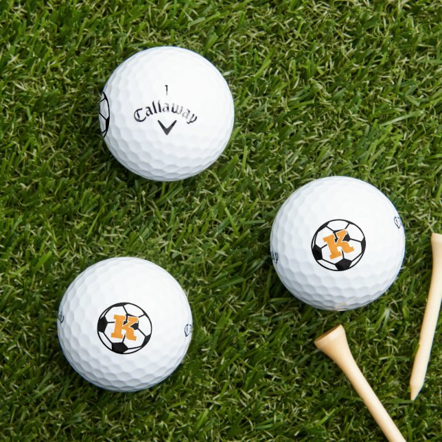 Custom monogram golf balls with soccer ball print (Insitu Grass)