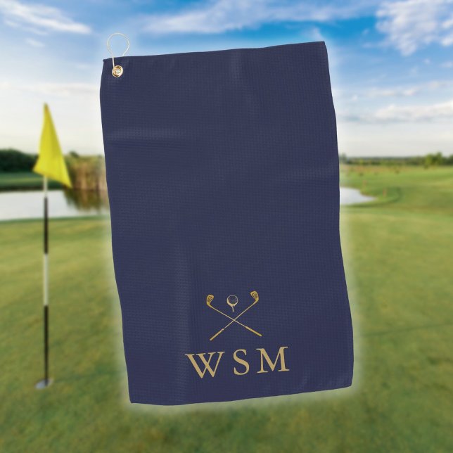 Custom Monogram Golf Clubs Navy Blue And Gold Golf Towel (Custom Monogram Golf Clubs Navy Blue And Gold Golf Towel)