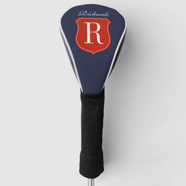 Custom monogram golf driver cover gift for golfers (Front)